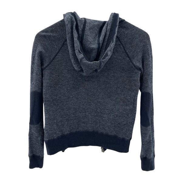 Vince Full Zip Cotton Blend Navy Hooded Sweatshirt Elbow Patches Size Medium - Picture 5 of 8